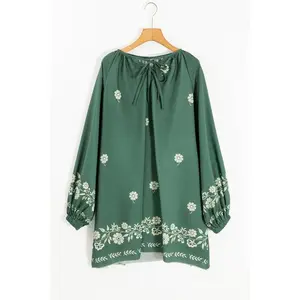 Boho Floral Tie Neck Puff Sleeve Dress