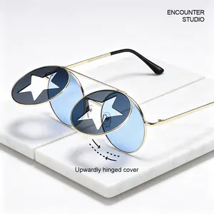 Trendy Star Cutout Flip Up Sunglasses for Women Men UV400 Protection Double Lens Shades for Rave Festival Party Concert Cosplay Daily Wear