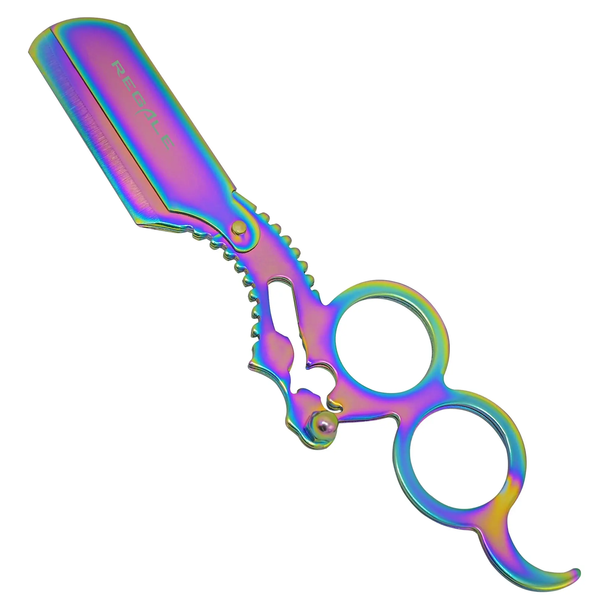 REGALE Premium Rainbow Titanium Straight Razor for Men, Stainless Steel Double-Edged Razor with Dual Finger Insert Handle, Smooth & Flawless Shaving Experience, Double-Edged Razors