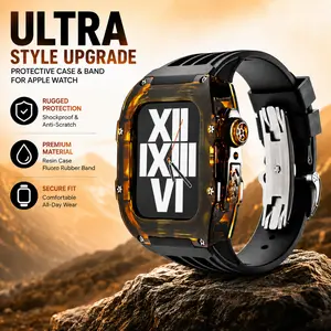 Compatible with Apple Watch Ultra 2 Band with Protective Case, Luxury Resin Case Strap for iWatch Ultra 49mm Fluoro Rubber Sport Band Rugged Shockproof Wristband for Apple Watch Ultra Series