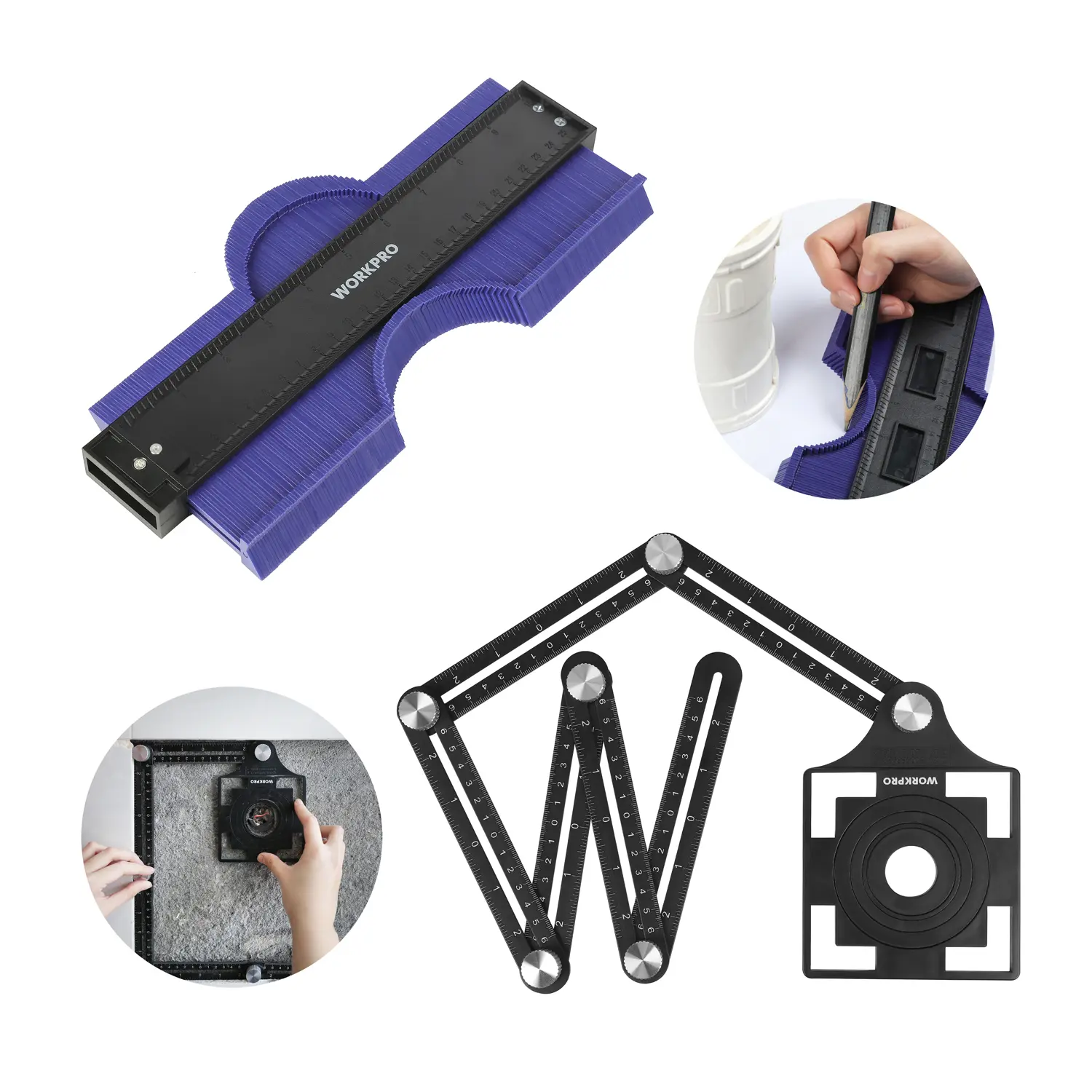 #summersale WORKPRO 10" and 6-Sided Angle Measuring Tool Combo Kit, Plastic Shape Contour Gauge Duplicator, Aluminum Alloy Multi Angle Measuring Ruler