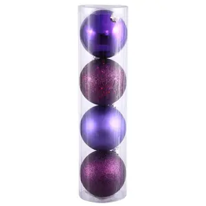 Vickerman  Plum 4 Finish Assorted Drilled Ball Ornament, 6 in. - 4 per Bag