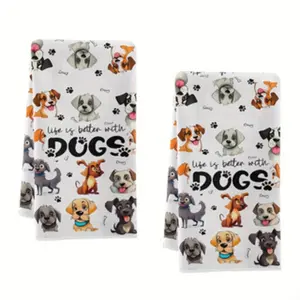 2-Piece Dog Kitchen Tea Towel Set, Dishwashing & Hand Drying Cloth, Perfect Gift for Neighbors, Friends, Mom, Birthday Present