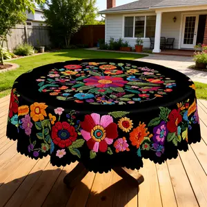 BLIOWL Mexican Style Printed Tablecloth With Colorful Floral Pattern Design,Suitable For Festivals And Daily Use In Indoor Or Outdoor Kitchens,Restaurants And Terraces.Made Of 100% Polyester,It Is Durable,Waterproof, Stain Resistant,And Wrinkle Resistant