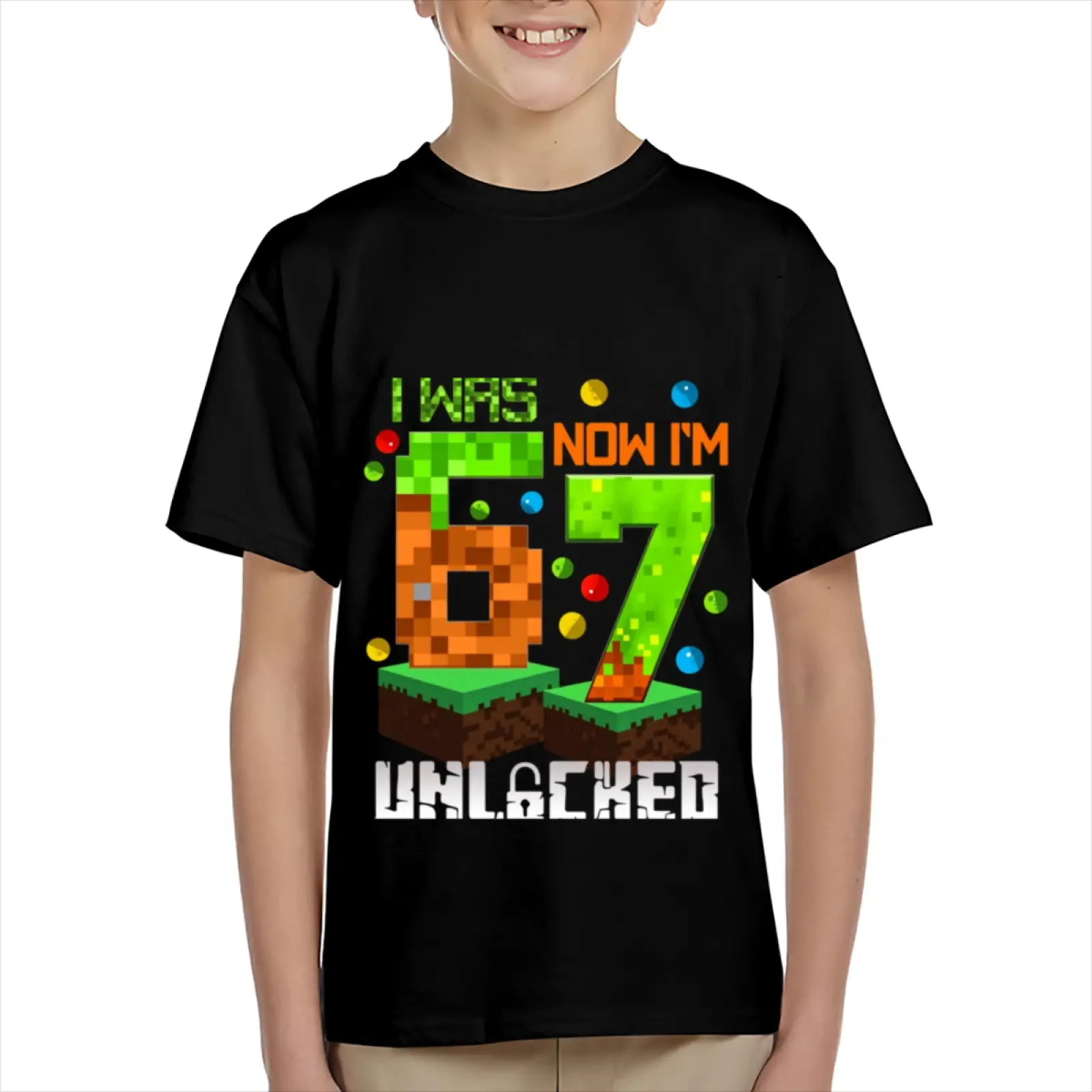 Kid's T-shirt Funny I WAS 6 NOW I'M 7 gesture robot number character mecha  lightning fun 100% cotton pattern T-shirt for boys and girls  toddler cartoon T-shirt, teen boy clothing gift   G-133