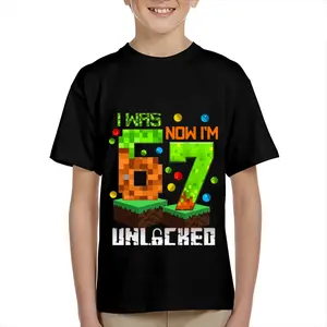 Kid's T-shirt Funny I WAS 6 NOW I'M 7 gesture robot number character mecha  lightning fun 100% cotton pattern T-shirt for boys and girls  toddler cartoon T-shirt, teen boy clothing gift   G-133