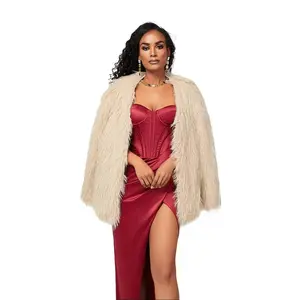 Cool Faux Feather Jacket Stylish Off-White Fur Coat for Women Long Sleeve Perfect for Layering & Casual Wear Elegant & Versatile