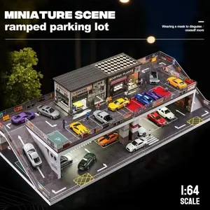 1:64 Scale Diorama Diecast Garage Scene Model LED Lighting Japanese Multi-Story Model Car Display for Car Model Collection US