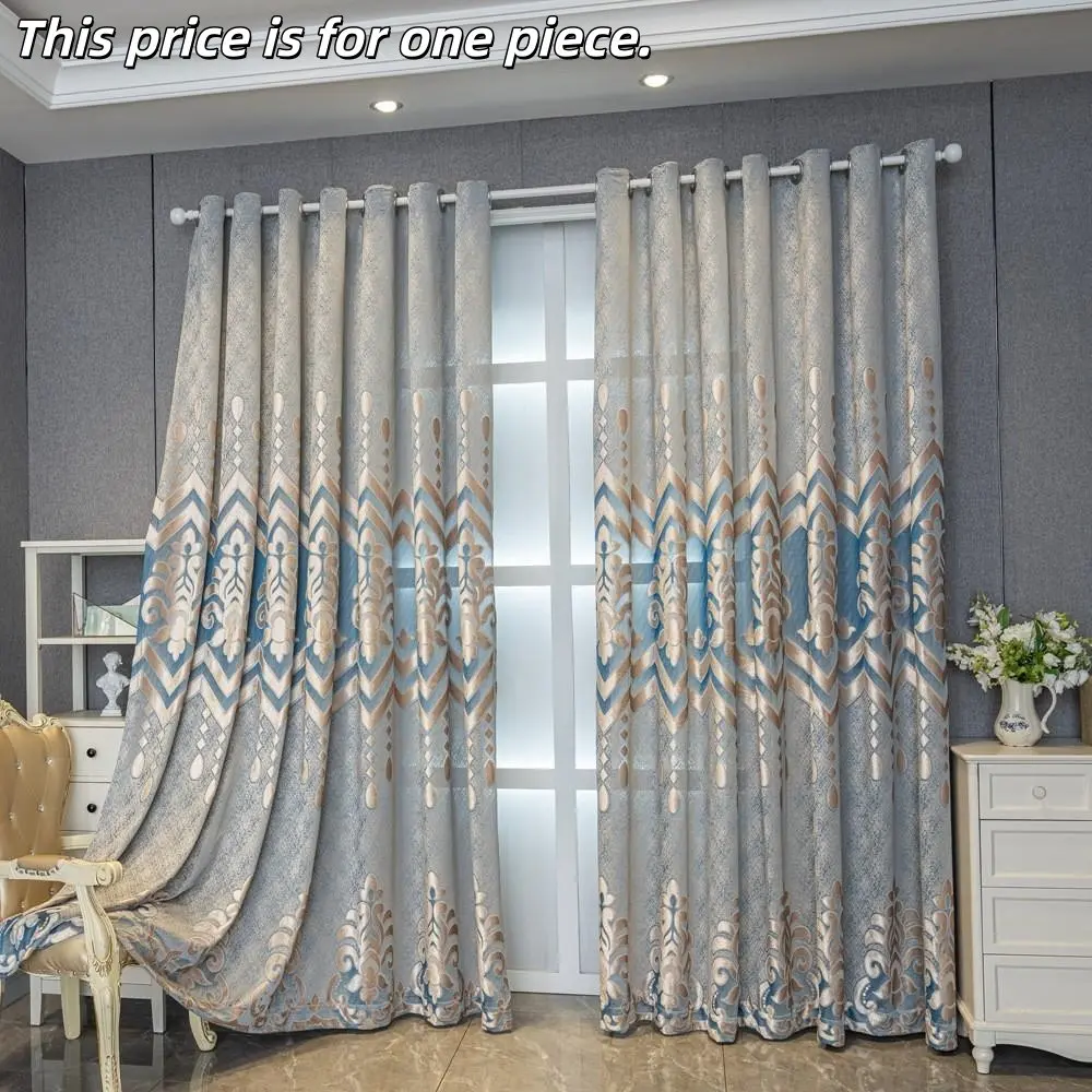 1PC Elegant Blue Geometric Pattern Sheer Curtain, Lightweight Light Filtering, Eyelet Processing, Perfect for Living Room and Bedroom Decor