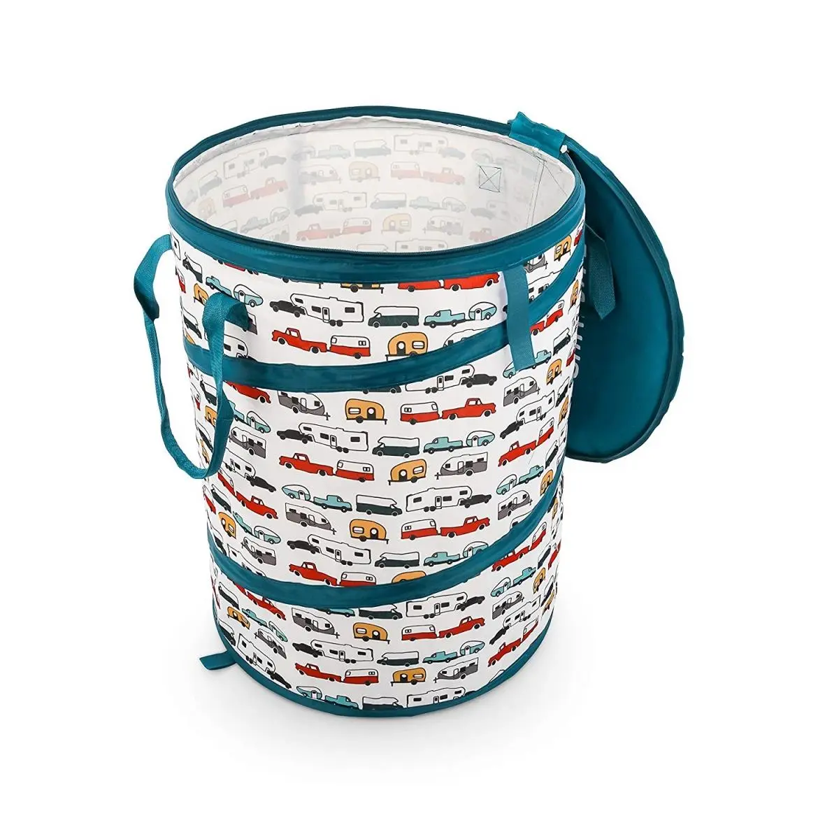 Camco 42986 Pop Up Utility Container - 18x24 in, Storage Bags with Durable Liner, Zipper Closure, Life is Better RV Print Home Care Bucket