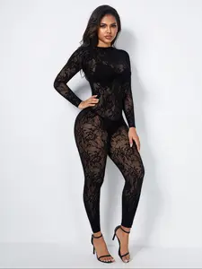 Sexy Strapless Lace Patchwork Jumpsuit for Women, Bodycon One-Piece with Cutout Details, Clubwear Party Look