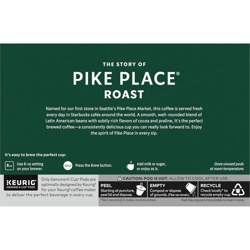 Starbucks KCup Coffee, Medium Roast Coffee, Pike Place Roast for Keurig Brewers, 100% Arabica, 6 boxes (60 total)