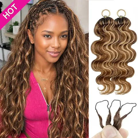 Asakiss P4/27 Boho Human Hair Braiding Crochet Extensions - #4 Chocolate Brown Miracle Knots Pre-Separated Strands, 50g/Pack Boho Knotless Easy-Install Burmese Body Wave, Beginner-Friendly Protective Style Hair Pieces, Hair Pieces Extensions