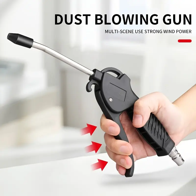 Industrial Heavy Duty Air Blower Gun: High Volume, Power, Guard Air Flow Nozzle, Pneumatic Air Compressor Accessories for Dust Cleaning - Black