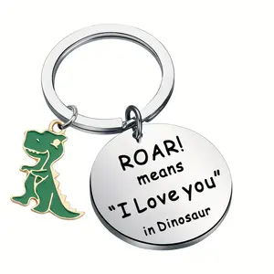 Dinosaur Stainless Steel Keychain Romantic Couples' Fashionable Metal Design.Cute Dinosaur Keychain, "ROAR!means I Love You" Engraved Charm, Silver & Black Options