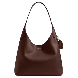 COACH Brooklyn 34 Leather Crossbody Bag with Gold Letter Charm for Women in Mahogany Brown