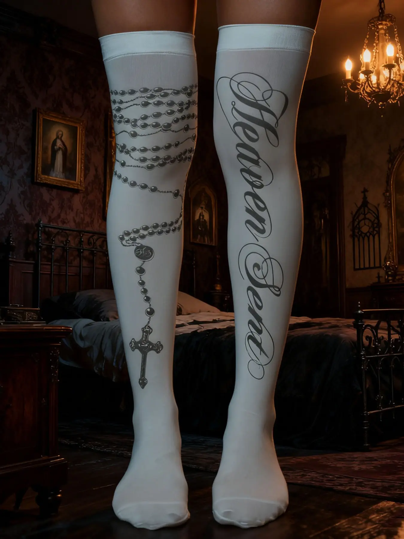 Y2K Gothic Geometric Style Knee High Socks for Women, Emo Fashion Harajuku Cosplay Sexy Shoopy Stockings, Tight Fit Long Socks