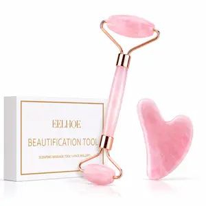 Jade Roller and Gua Sha Facial Set Tools Ice Roller Ice Jawline Sculpting Puffiness and Lymphatic Drainage Real Quartz Skincare Face and Eye Stone GuaSha Tool
