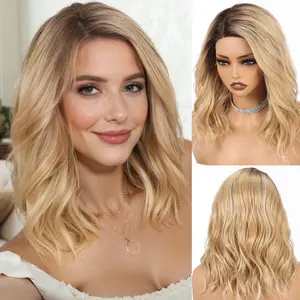 HAIRCUBE 16 INCH Lace Front Wig, Ombre Blonde Side-Parted Glueless Synthetic Lace Wigs for Women