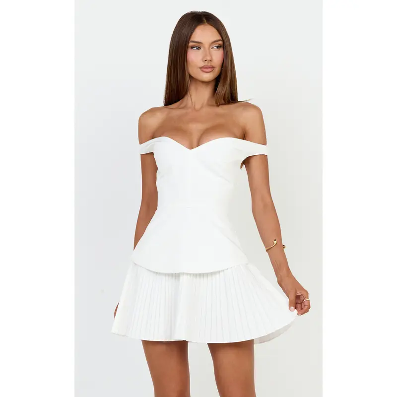 Paris Midi Dress - Strapless Drop Waist Pleated Knit Dress in White - TikTok Shop Paris Midi Dress - Strapless Drop Waist Pleated Knit Dress in White - TikTok Shop
