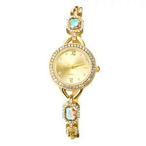 OIDEA Women's Luxury Gold Plated Jewelry Bracelet Watch - Round Sunburst Dial with Roman Numerals, Rhinestone Decorated Analog Quartz Wristwatch for Elegant Small Wrists, Gold Plated Watch, Rhinestone Decorated Watch summerwins,summerwins