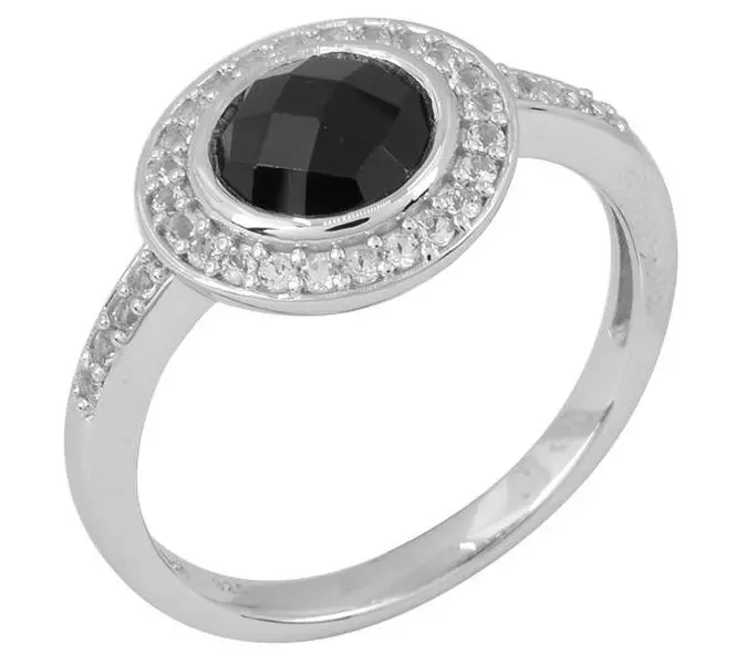 Affinity Gems B lack Spinel & W hite Topaz Ring , Sterling Silv