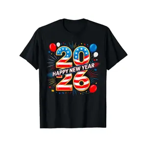 2026 New Year's Matching Family T-Shirts with Number 2026 Print - Short Sleeve Round Neck Tees for American Family Outfits, Machine Washable Party Shirts for New Year's Eve, Birthdays & Group Events (Year-Round Wear) Oversized Graphic Tees