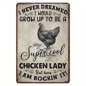 Funny Chicken Lady Retro Metal Tin Signs, Vintage Tin Sign Funny Wall Art Interior Decoration Metal Poster For Farm Barn Home Bar Cafe Garage Home Kitchen Wall Poster Sign