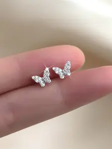 Rhinestone Decorated Butterfly Design Stud Earrings, Fashion Jewelry for Party, Daily Clothing Decor, Trendy All-match & Exquisite Jewelry for Birthday Gift