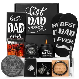 Gifts for Fathers Day, Best Dad Ever Gift Basket for Dad Birthday - Cool Unique Father Ideas from Daughter Son Kids with Glass Candle Socks Bracelet, Funny Present Box for Men Christmas