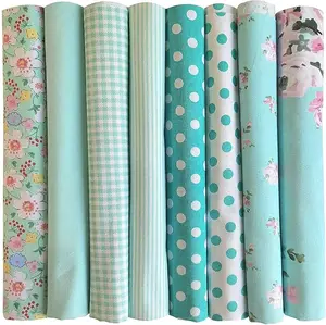8pcs 18 x 22inches (46x56cm) Cotton Fabric Green Pattern Pre-Cut Quilt Squares Fat Quarters Fabric Bundles for Sewing and Quilting