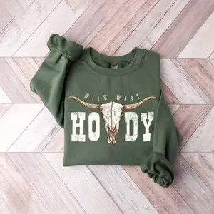 Howdy Sweatshirt, Wild west sweatshirt, Cow skull hoodie, Cowgirl sweater, Western sweatshirt, Country Music sweatshirt, cowboy sweatshirt