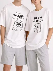 Funny Hungry Dinosaur Couple Matching Shirts Cute Unisex Graphic T-Shirt for Couples Casual Cotton Summer Tee Boyfriend Girlfriend Gift