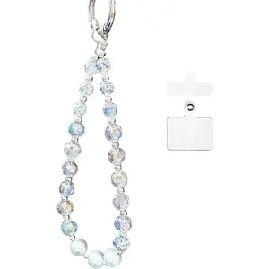 Women's Sparkle Crystal Pearl Wrist Strap - Beaded Cellphone Lanyard Chain, Stylish Mobile Phone Accessory for Device Protection