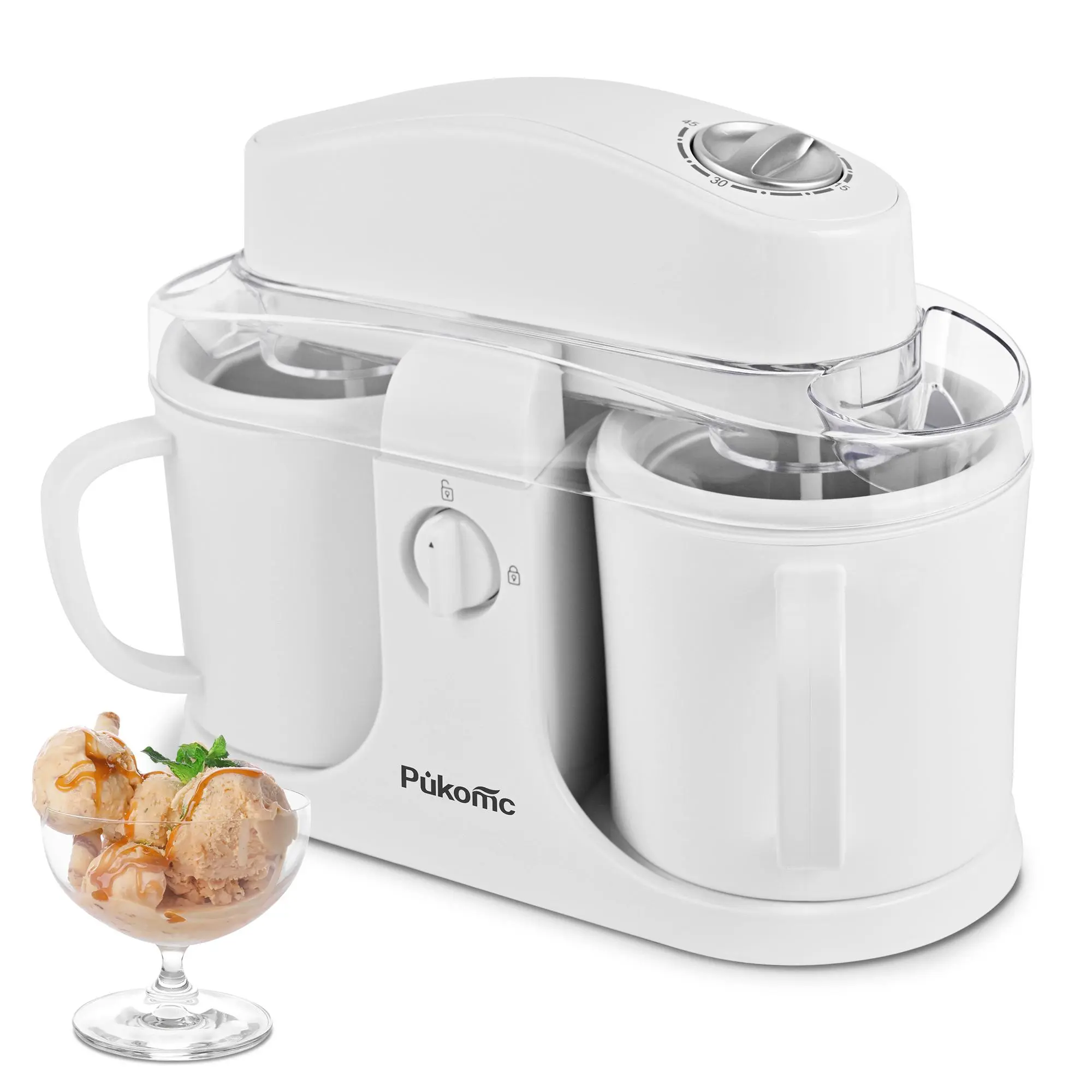 Pukomc 2-in-1 Ice Cream Maker Machine - Rapid Freeze Tech, No Churn Needed, Makes Instant Gelato, Sorbet, Creamy Professional Desserts in Minutes, Ideal Christmas Gift