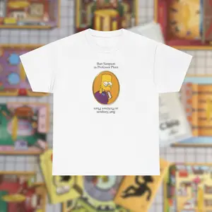 Retro Bart Simpson Professor Plum Clue Card T-Shirt | 90s Nostalgia Cartoon Mashup Tee | Vintage Board Game Apparel | Springfield Mystery