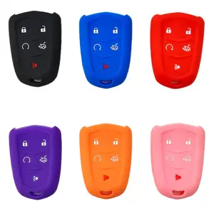Key Fob Cover Fit for Cadillac Escalade 2015-2019 CTS XTS ATS STS XT4 XT5 CT6 SRX Smart Key Holder Car Accessories, Key Fob Shell, Car Key Accessory, Silicone 5 Buttons Remote Key Protector