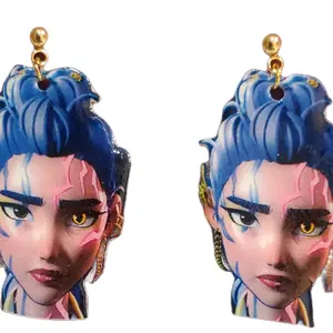 Rumi Kpop Demon Hunters Stud Earrings with Blue Hair and Yellow Eyes Design for Fashion Lovers