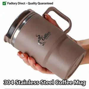 550ml 19.3oz Large Stainless Steel Coffee Cup With Lid And Spoon Reusable Portable Water Cup No Insulation Home Office Car Outdoor Travel Daily Use