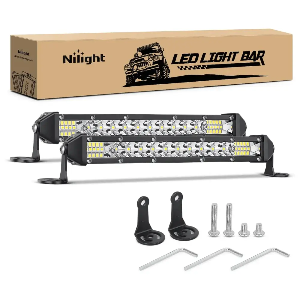 Nilight 11-Inch 78W 26-LED Single Row Ultra-Slim Aluminum Spot Flood Bar - Offroad Car Lighting, Light Bars for Trucks, 2pcs Adjustable Mounting Brackets, 50000 Hours Durable Unit with Mount Kit