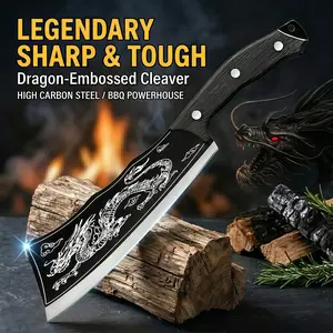 Dragon Forged Outdoor Cleaver Knife, High Carbon Steel Hand-Sharpened Machete for Meat Chopping, Ergonomic Full-Tang Handle for Camping & BBQ, 13-inch Tactical Chef Knife outdoor food outdoorfun