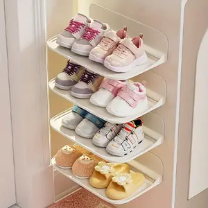 3-Pack Foldable Wall Mount Shelves, No-Drill Plastic Floating Shelves for Bathroom, Bedroom and Kitchen