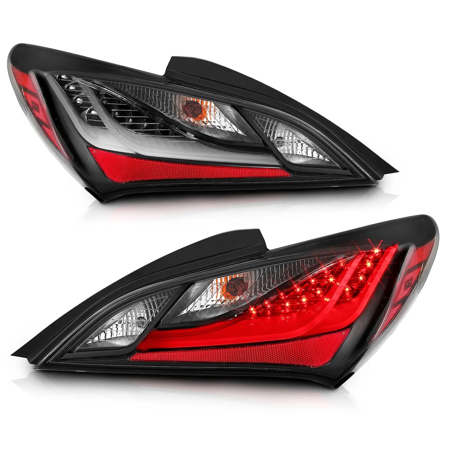HYUNDAI GENESIS 10-16 2DR LED Tail Light Set, Black Dark Smoke Lens Replacement Part, Brake Signal Light