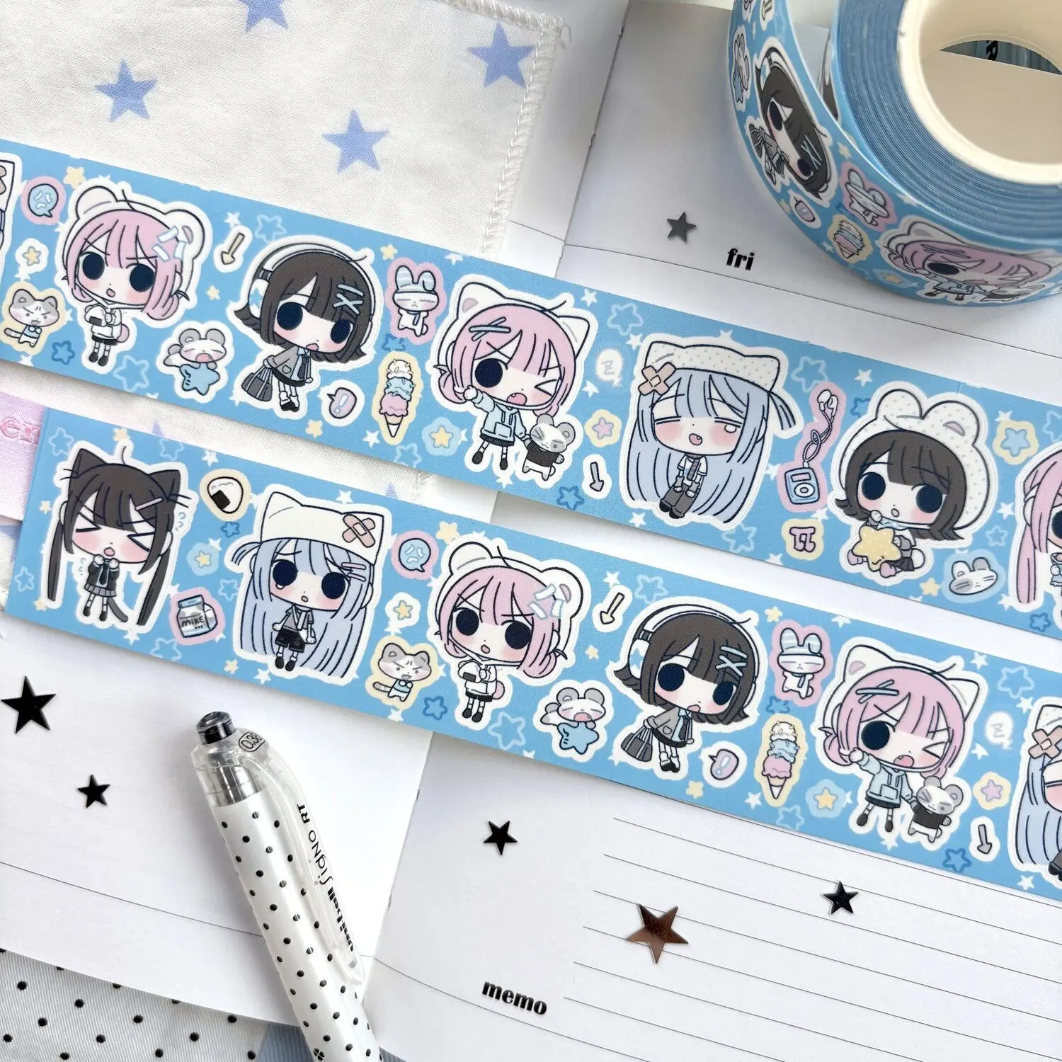 Cute Japanese Style Stickers, Melo Original Blue Signal Characters, Cutout Tape, Hand Account Decoration Stickers, DIY Decorative Stickers, Printed Design