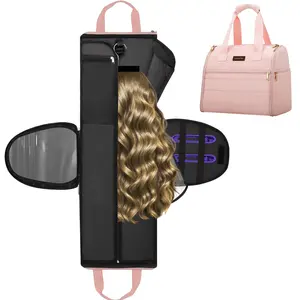 Large Capacity Wig Travel Bag - Holds 3 Wigs & All Hair Styling Tools, Breathable Organizer Tote for Hair Dryer, Curling Iron, Cosmetics, Great Gift for Wig Lovers