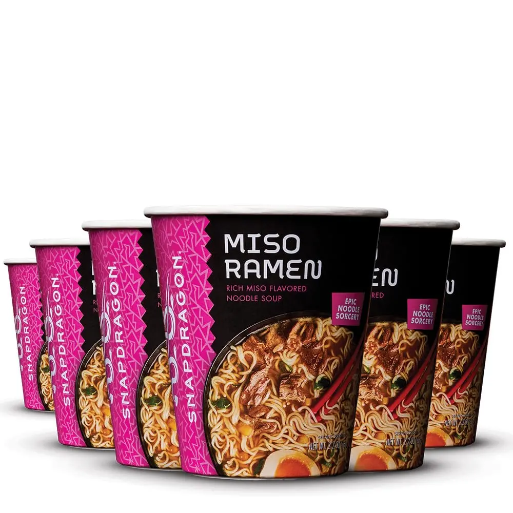 Japanese Style Miso Ramen Cup Noodles, Authentic Wheat Noodles, Savory Miso Broth, Instant Food Meal, 6-Pack
