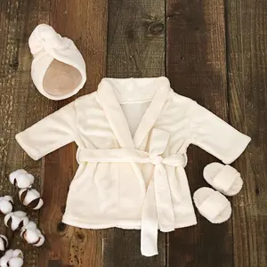 ERT-Comfortable Cream Baby Bathrobe with Matching Slippers and Scarf - Newborn Photography Props, Boys and Girls, Soft Lycra Fabric, Cotton Ruched Sister Princess Peach Puffy Two-Piece Set, Toddler Girl Summer Dress with Tulle for