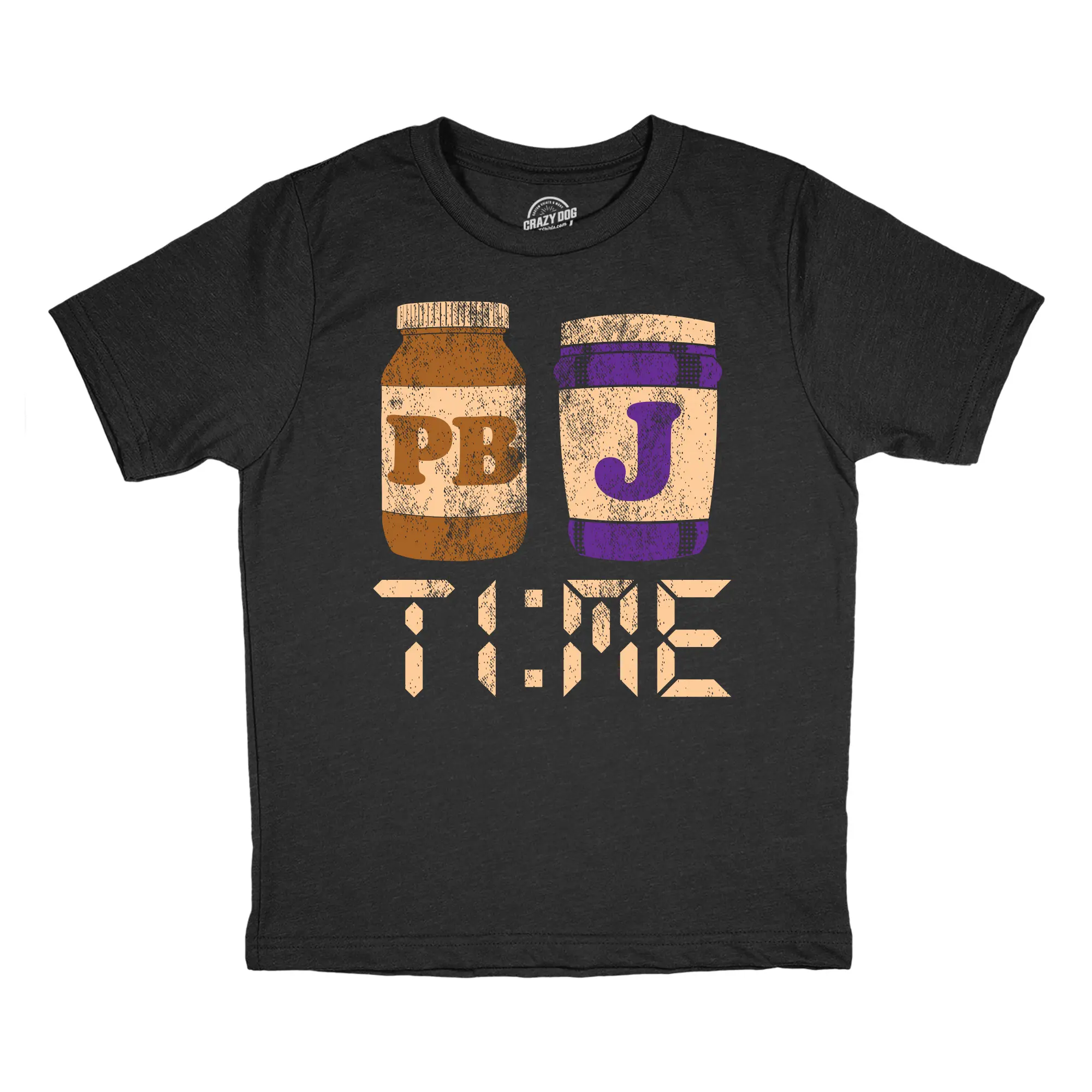 Youth Funny T Shirts PB&J Time Sarcastic Food Graphic Novelty Tee For Kids Funny T Shirts Funny Food Short Sleeve Novelty Tees for Kids Black -