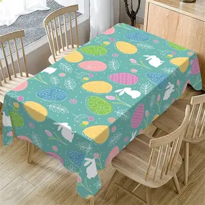 Rectangular Easter Tablecloth, Cartoon Rabbit Design, Perfect for Spring & Summer Decorations, Ideal for Holiday Occasions