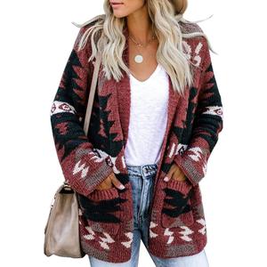 Imily Bela Women Boho Cardigan Aztec Open Front Loose Slouchy Sweaters Tribal Long Sleeve Knitted Christmas Jacket Coat